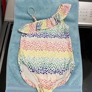 Gymboree one piece swimsuit, white w/multi colors